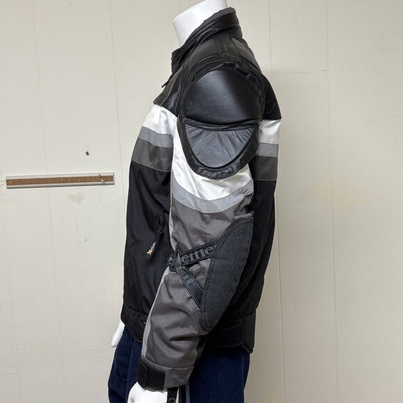 XElement Leather Motorcycle Jacket Mens L Black Reflective Waterproof Zip Liner - Picture 2 of 10